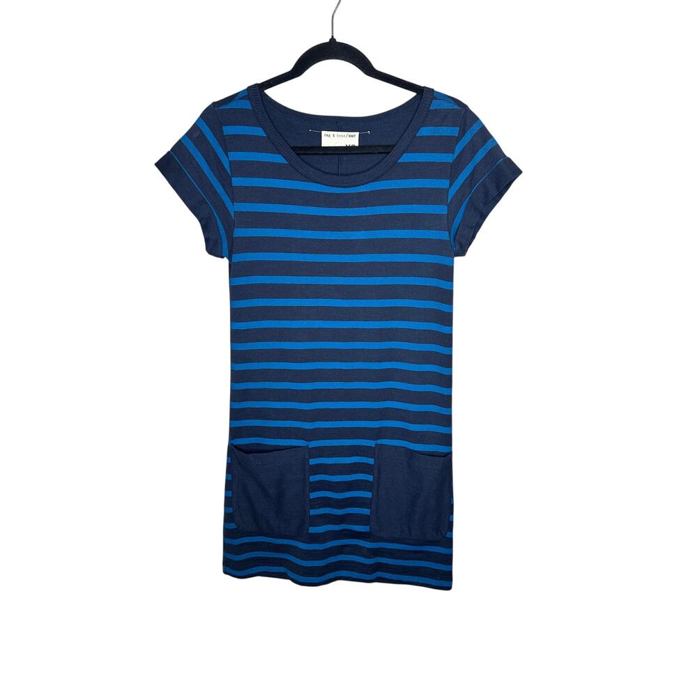 Rag & Bone Dress Womens XS Blue Striped Knit T-Shirt Shift Short Sleeve Pockets